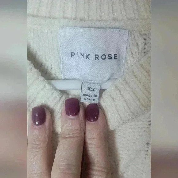 NWT pink rose soft cream sweater with fringe arms. Size XS - Picture 2 of 6
